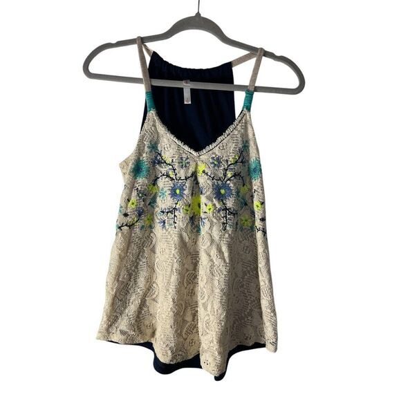 Xhiliration Y2K Floral Tank Top Embroidered Feminine Fairy Cottagecore Lace - Picture 1 of 6